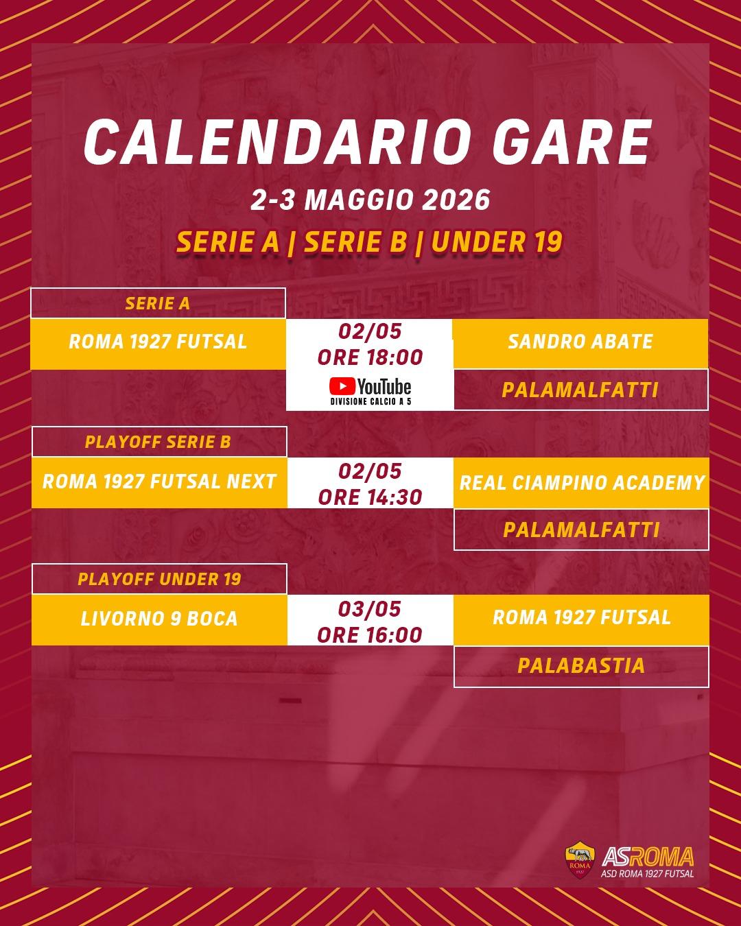 Calendario gare 2-3 maggio 2026