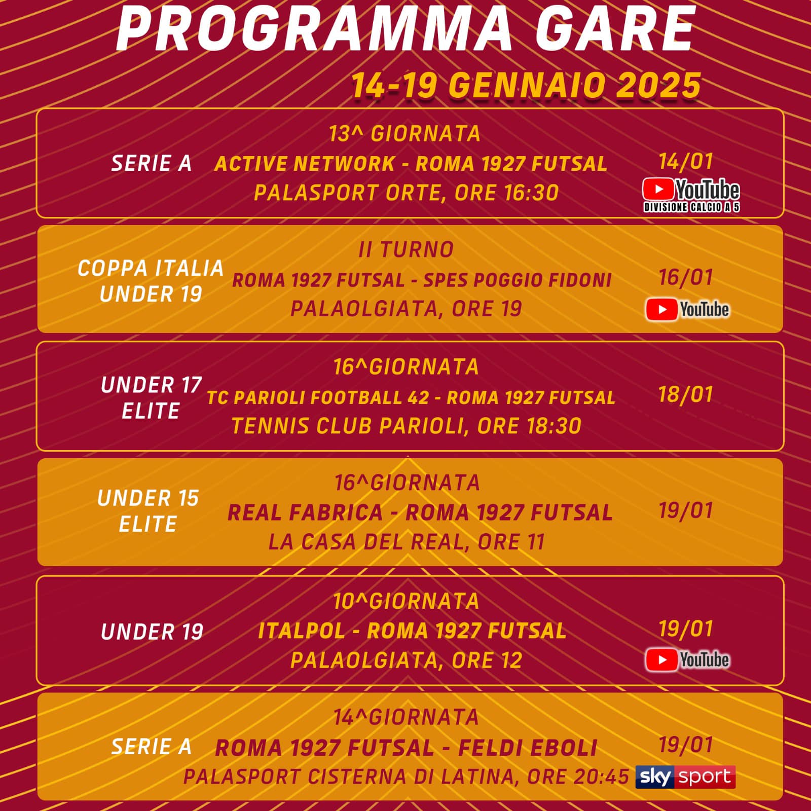 Programma gare 14/19 gennaio 2025