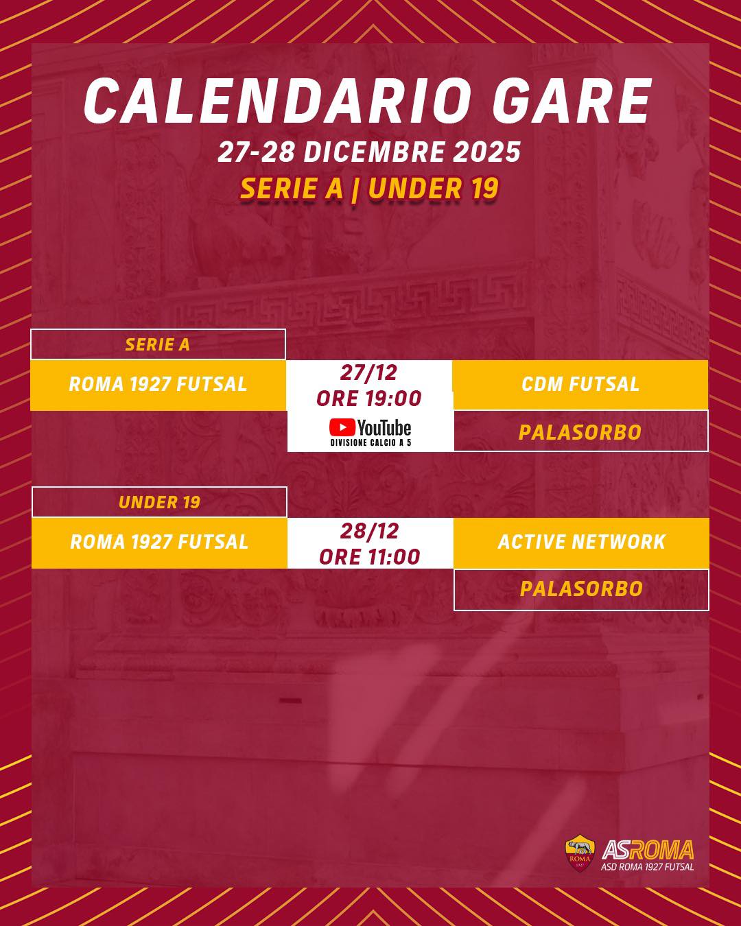 Calendario gare 27/28 dicembre 2025