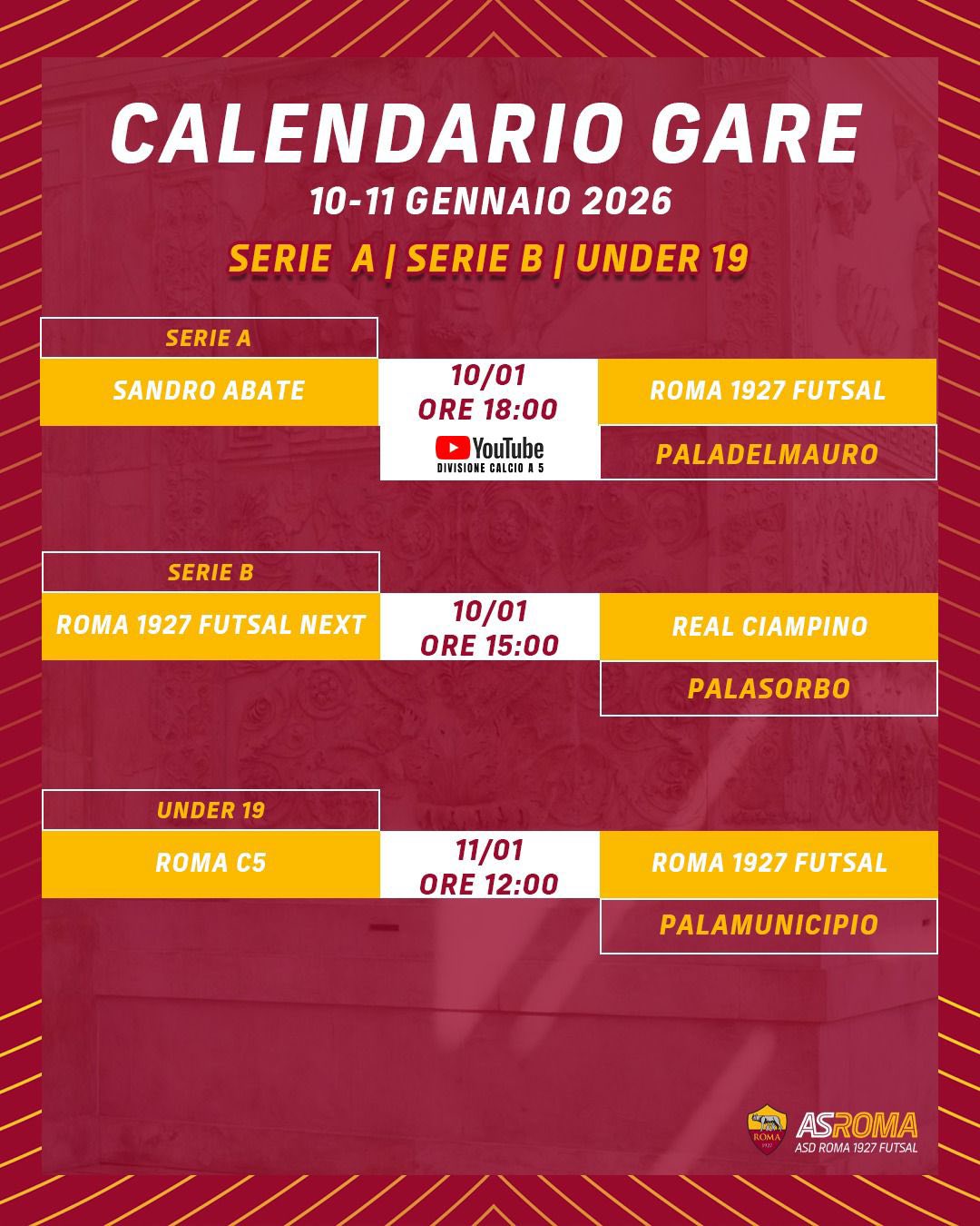 Calendario gare 9/11 gennaio 2026