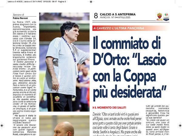 La copertina e le pagine di Calcio a 5 Anteprima mensile aprile 2025 dedicate alla Roma 1927 Futsal