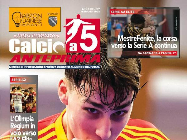 La copertina e le pagine di Calcio a 5 Anteprima mensile febbraio 2025 dedicate alla Roma 1927 Futsal