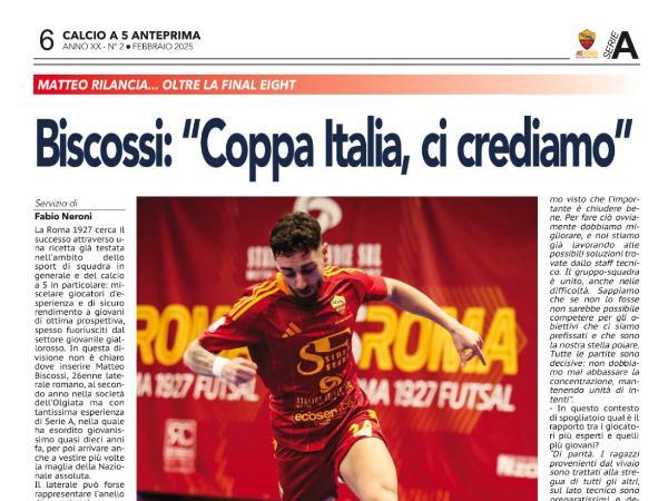 La copertina e le pagine di Calcio a 5 Anteprima mensile febbraio 2025 dedicate alla Roma 1927 Futsal