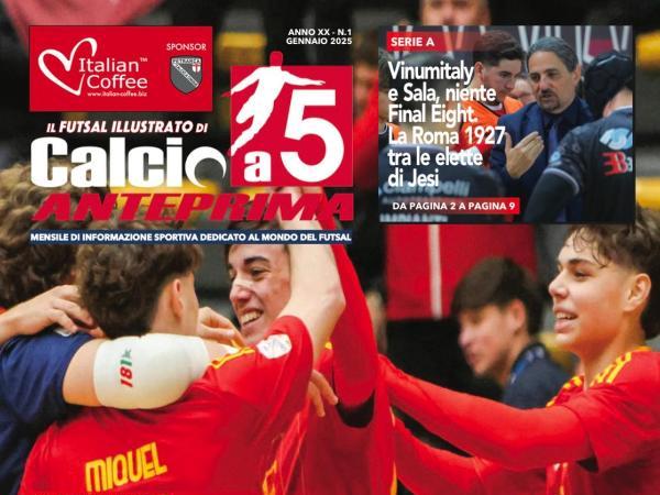 La copertina e le pagine di Calcio a 5 Anteprima mensile gennaio 2025 dedicate alla Roma 1927 Futsal