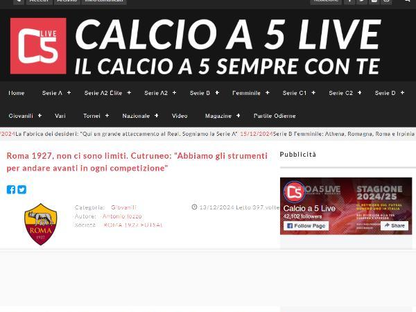 L'intervista ad Ivan Cutruneo su Calcio a 5 Live
