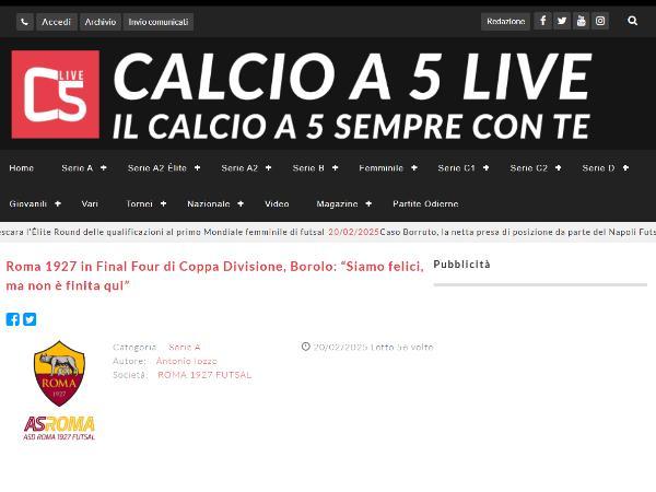 L'intervista a Federico Borolo su Calcio a 5 Live