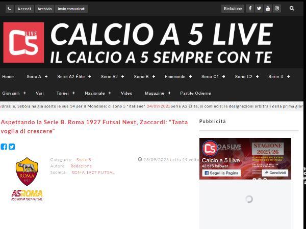 L'intervista a Simone Zaccardi su Calcio a 5 Live