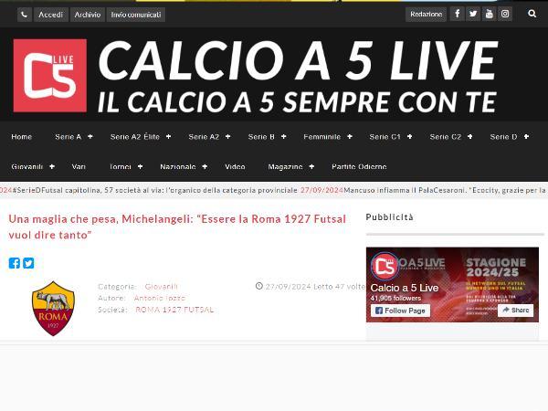 L'intervista al responsabile del settore giovanile agonistico Gaetano Michelangeli sul sito di Calcio a 5 Live