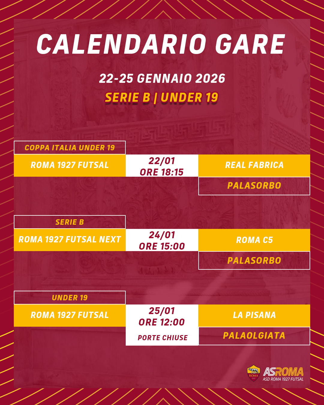 Calendario gare 22/25 gennaio 2026