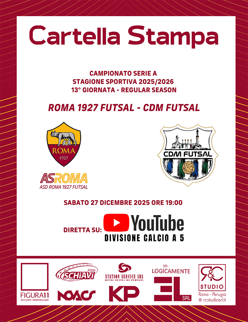 Roma 1927 Futsal - CDM Futsal | La cartella stampa 