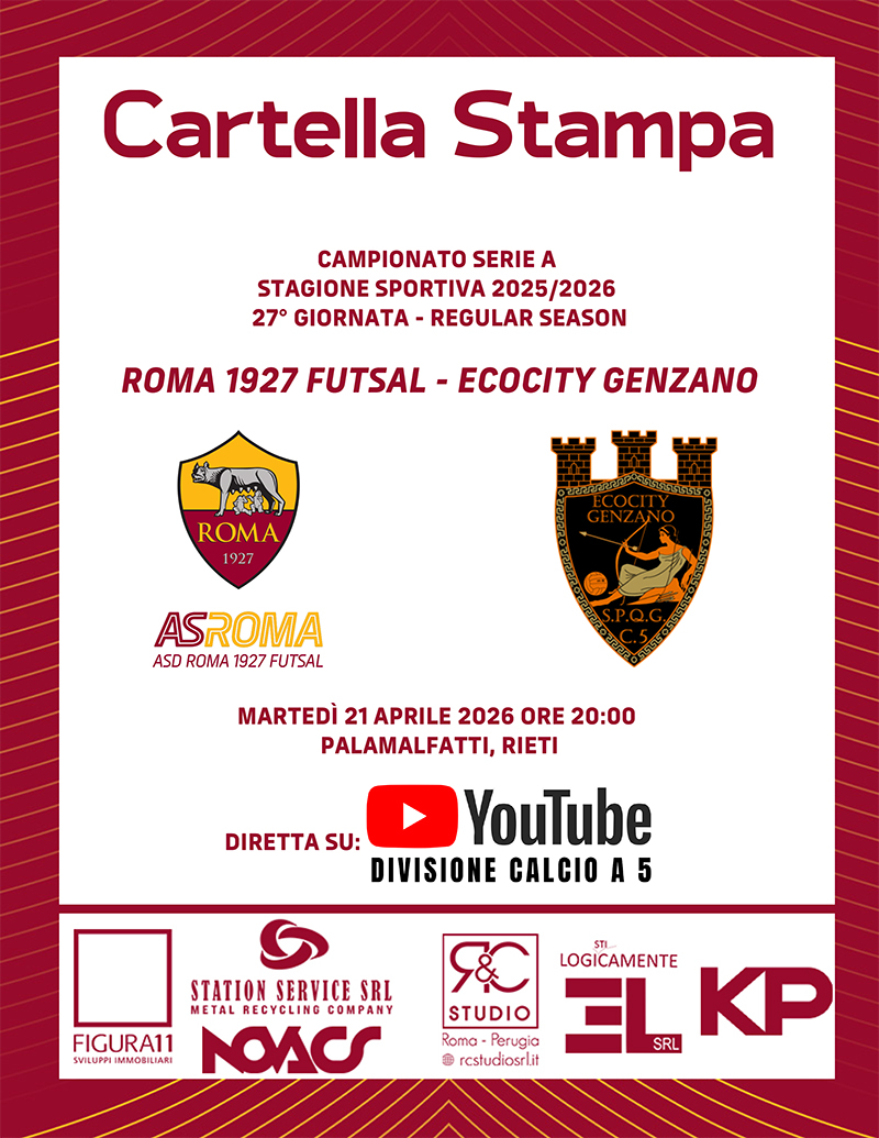 Roma 1927 Futsal - Ecocity Genzano | La cartella stampa 