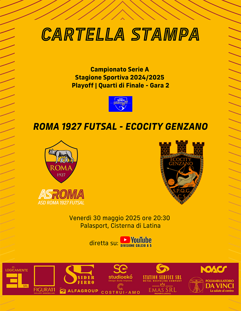 Roma 1927 Futsal - Ecocity Genzano | Playoff - Quarti di finale - Gara 2 | La cartella stampa 
