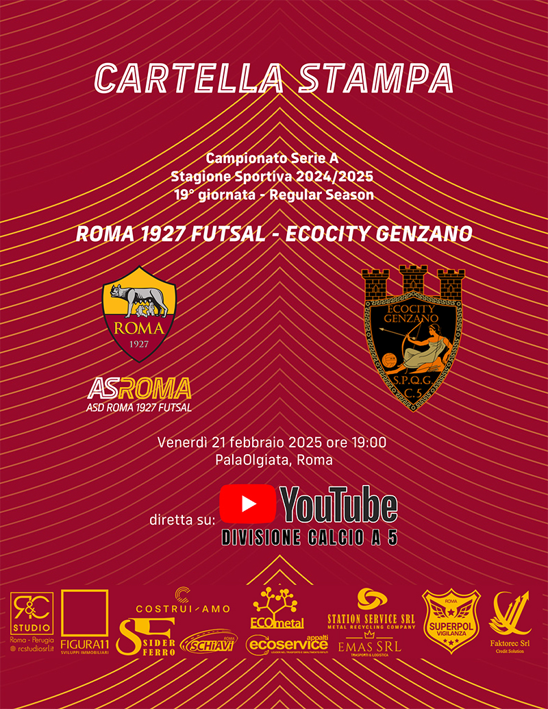 Roma 1927 Futsal - Ecocity Genzano | La cartella stampa 
