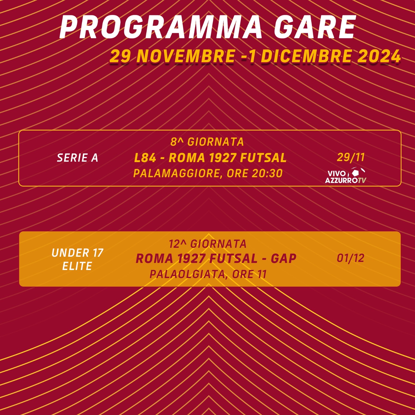 Programma gare 29 novembre / 1 dicembre 2024