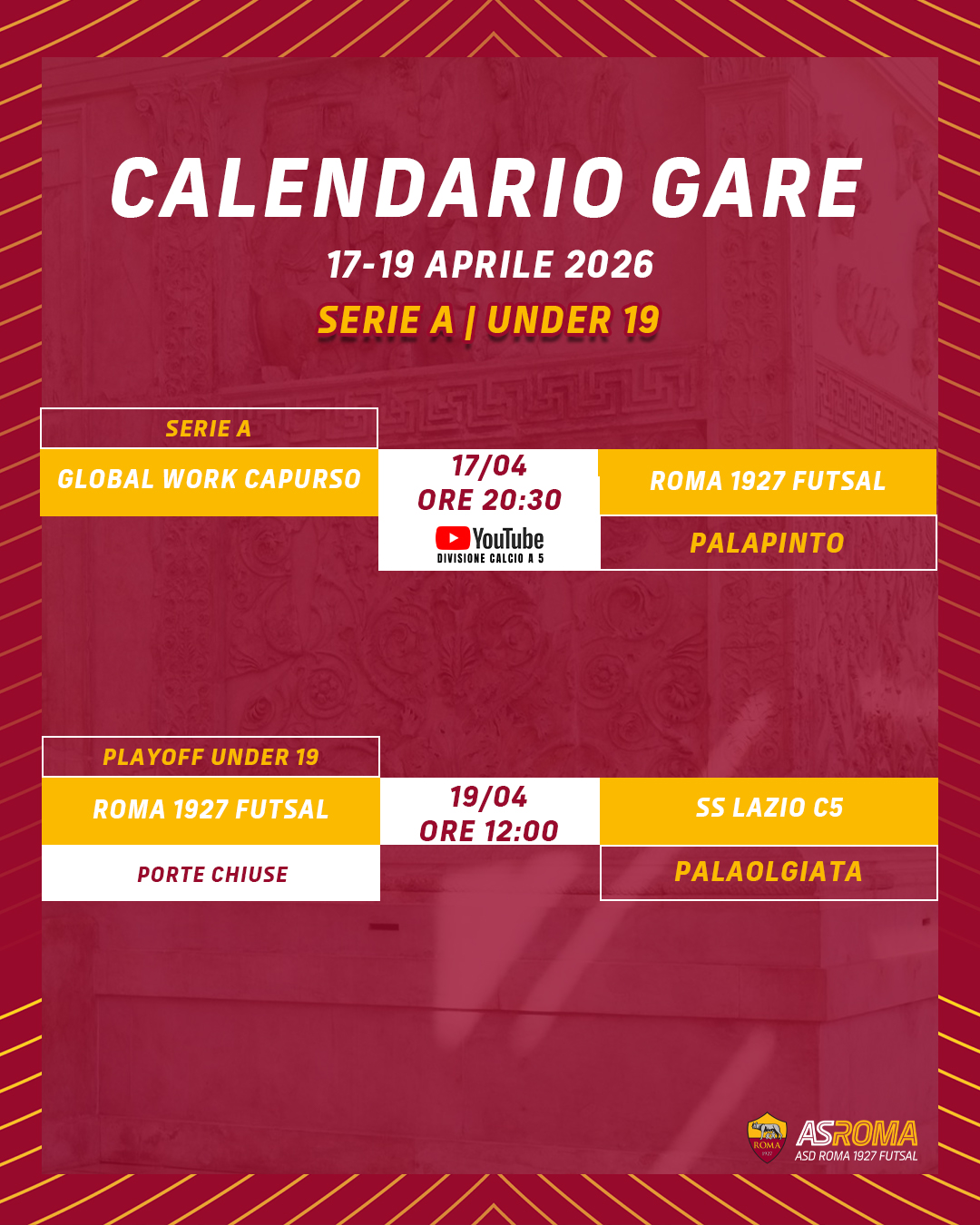 Calendario gare 15-19 aprile 2026