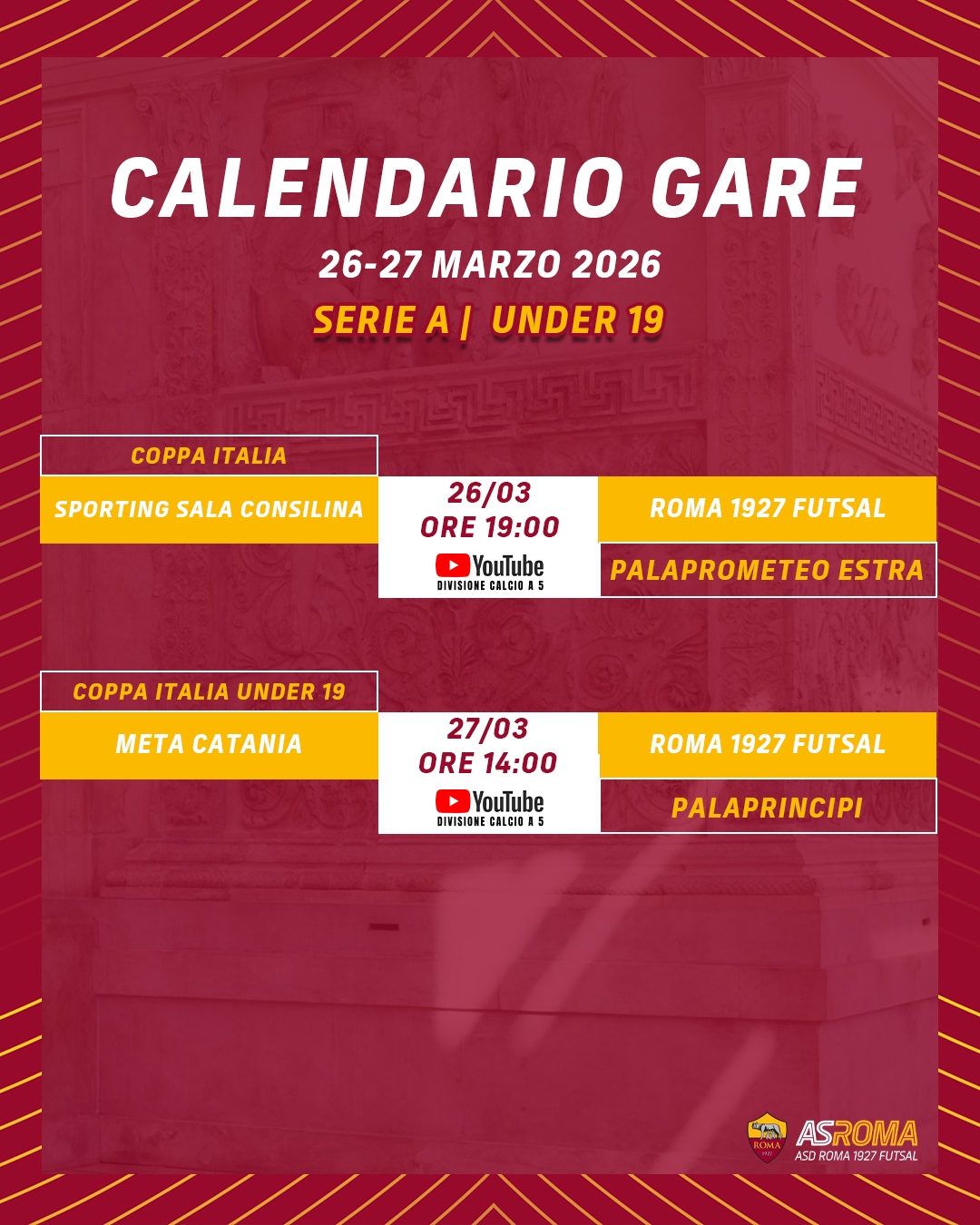 Calendario gare 26 - 29 marzo 2026