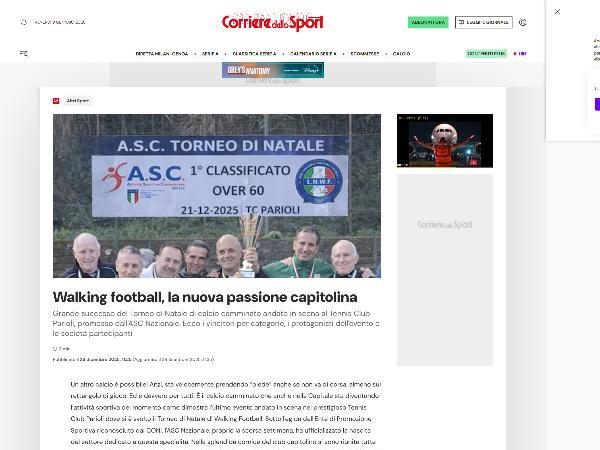 L'articolo dedicato al Walking Football su Il Corriere dello Sport