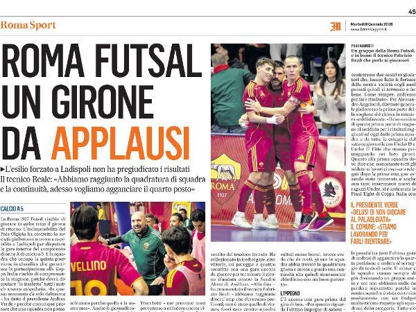 L'articolo su Il Messaggero dedicato alla Roma 1927 Futsal