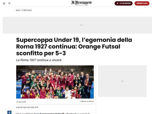 L'articolo su Il Messaggero dedicato alla Roma 1927 Futsal