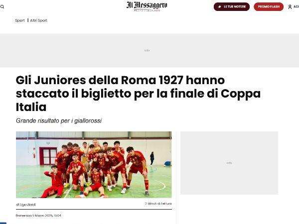 L'articolo su Il Messaggero dedicato alla Roma 1927 Futsal