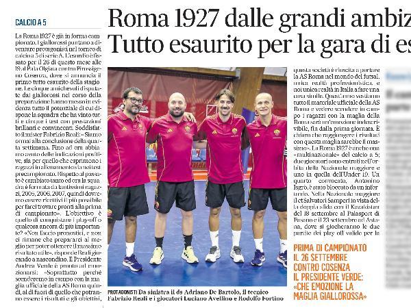 L'articolo de Il Messaggero sulla Roma 1927 Futsal