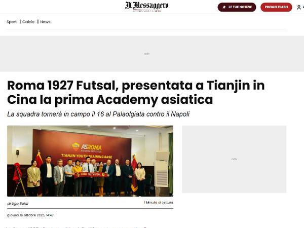 L'articolo su Il Messaggero dedicato alla Roma 1927 Futsal