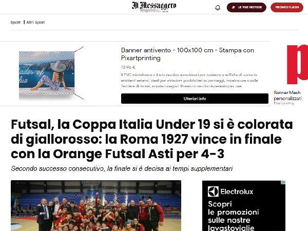 L'articolo su Il Messaggero dedicato alla Roma 1927 Futsal