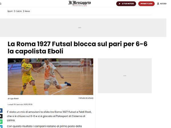 L'articolo su Il Messaggero dedicato alla Roma 1927 Futsal