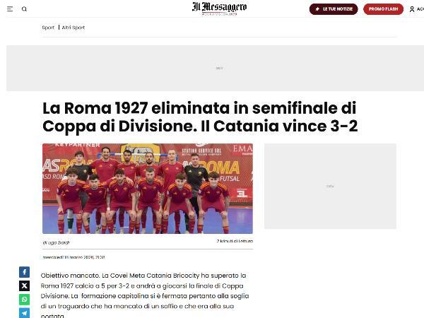 L'articolo su Il Messaggero dedicato alla Roma 1927 Futsal