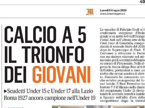 L'articolo de Il Messaggero sulla Roma 1927 Futsal