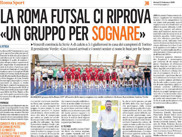 L'articolo su Il Messaggero dedicato alla Roma 1927 Futsal