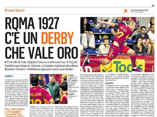 L'articolo su Il Messaggero dedicato alla Roma 1927 Futsal