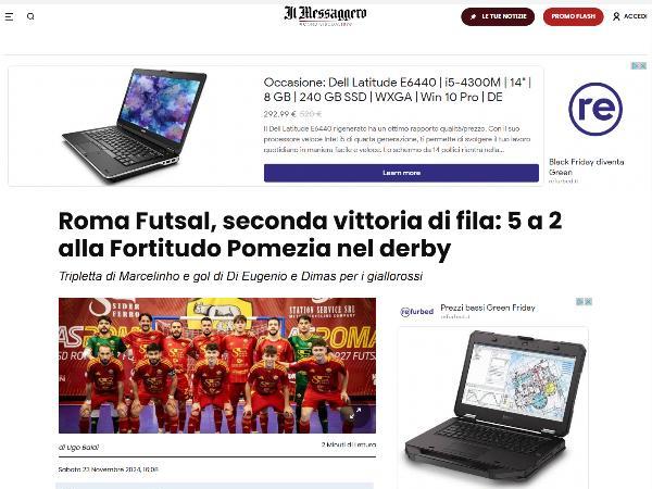 L'articolo su Il Messaggero dedicato alla Roma 1927 Futsal