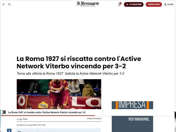 L'articolo su Il Messaggero dedicato alla Roma 1927 Futsal