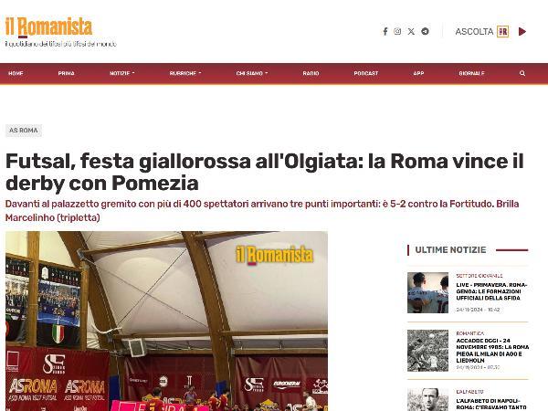 L'articolo su Il Romanista dedicato alla Roma 1927 Futsal