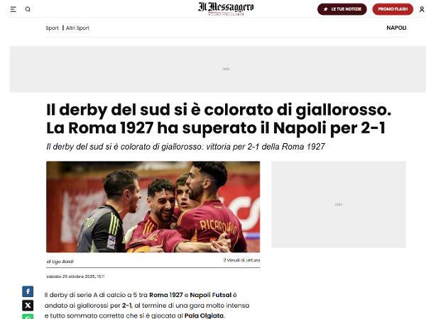 L'articolo su Il Messaggero dedicato alla Roma 1927 Futsal