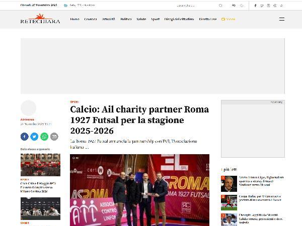 L'articolo su ReteChiara.it dedicato alla Roma 1927 Futsal